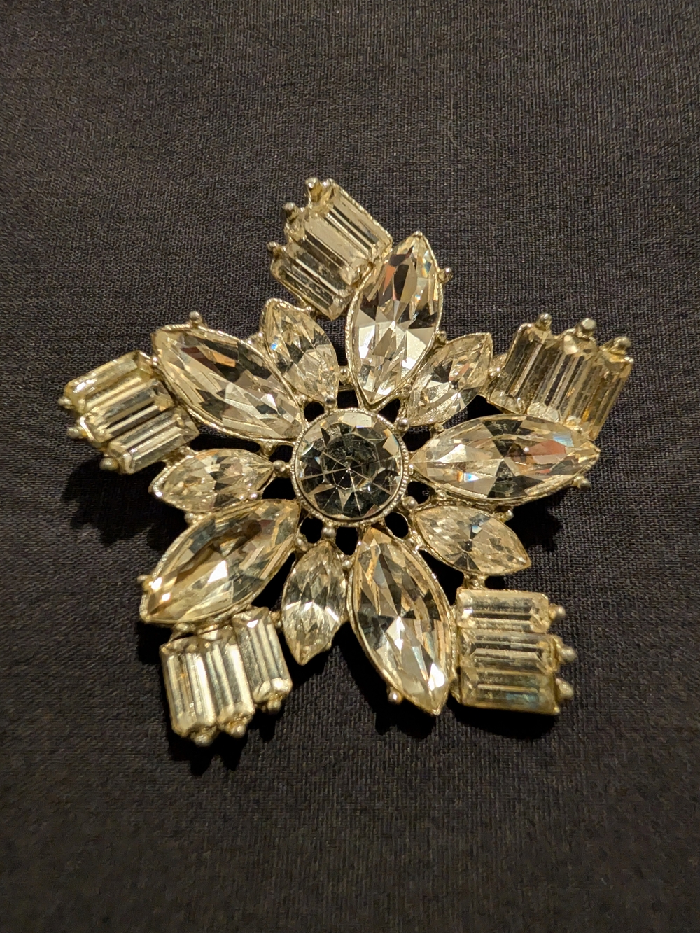Vintage Starburst Layered Floral Rhinestone Statement Brooch
